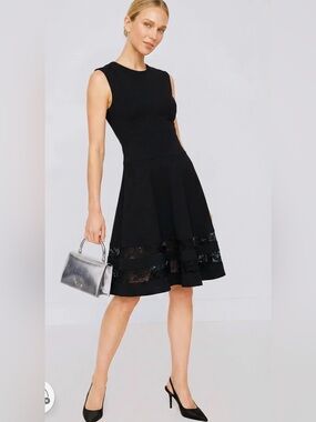 Jason Wu Flounce Classic Black A-Line Lace-Trim Dress Sleeveless